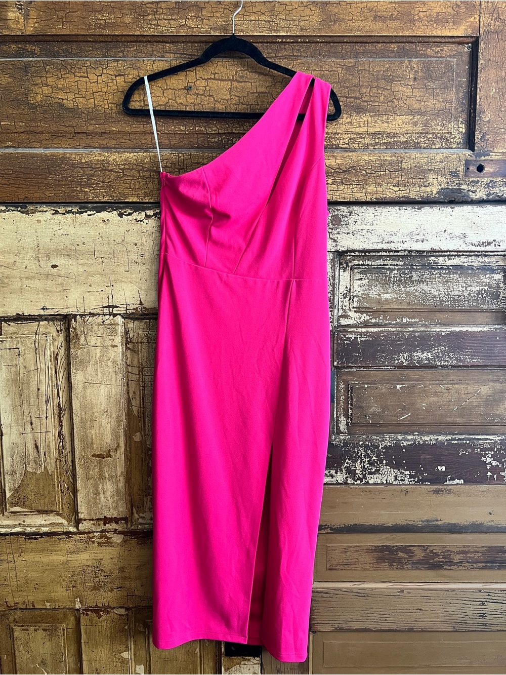 NWT Lulus Hot Pink One Shoulder Midi Dress | Barbiecore Wedding Guest Dress
